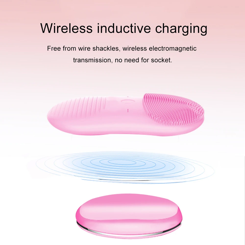 Wireless Charging Silicone Face Cleaner IPX7 Waterproof Two-Side Facial Brush for Skin Lifting