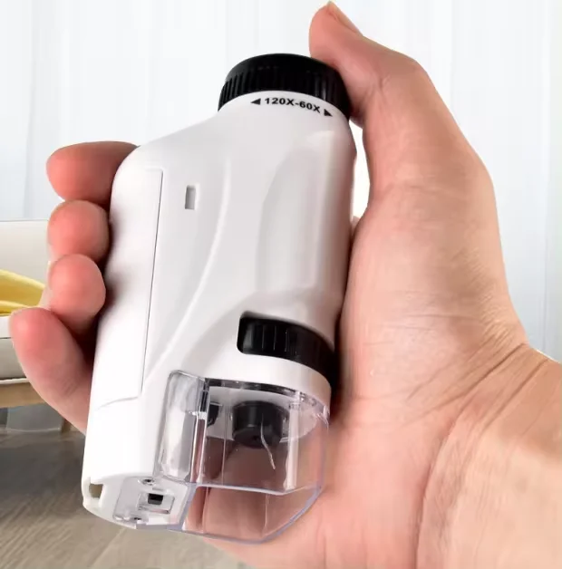 factory 60-120x Mini Pocket Handheld Microscope with LED Light Outdoor Children Stem Educational toy Kids Science Microscope