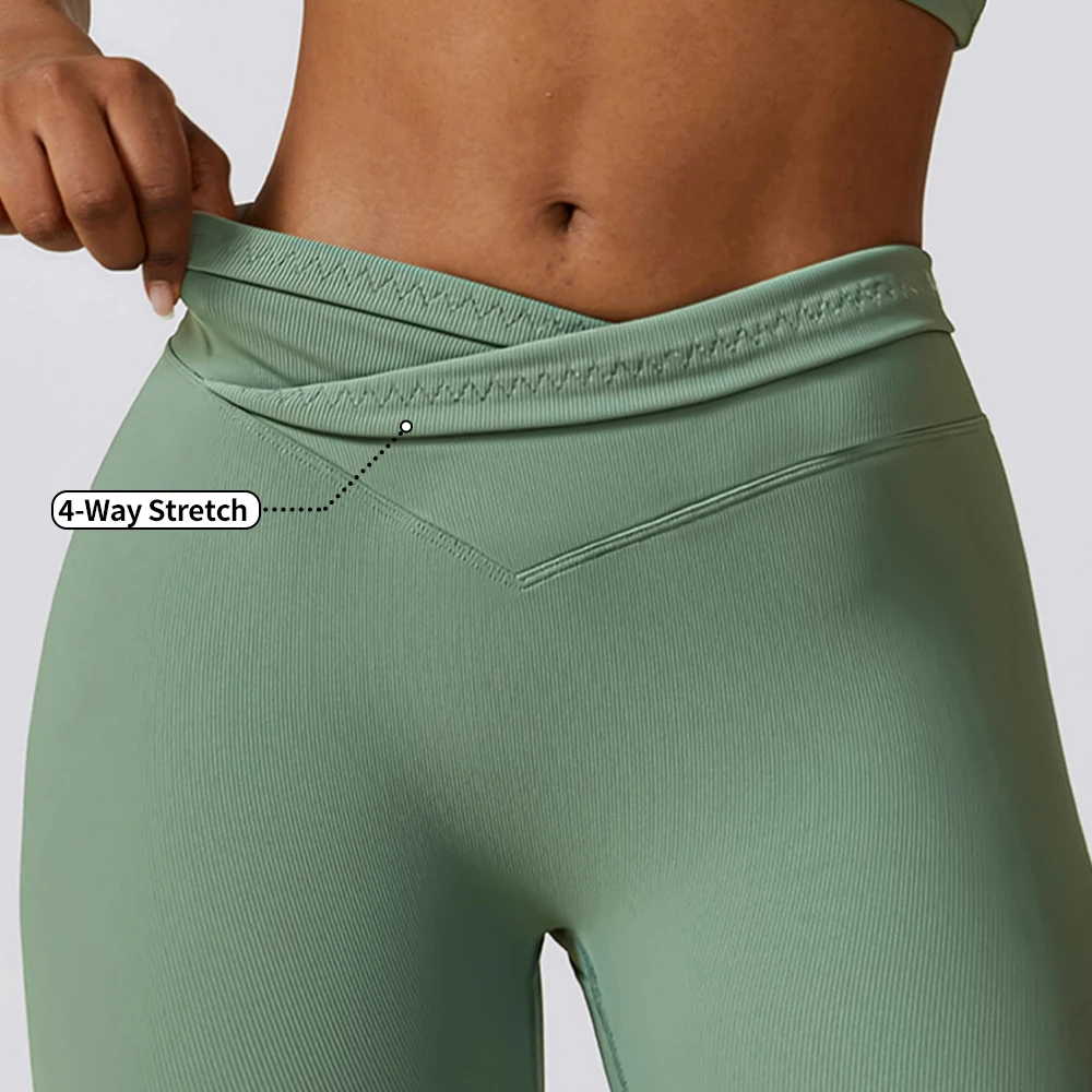 Custom Workout Gym Fitness Sets Flared Yoga Leggings Women Gym Wear V Waisted Shape Butt Lifting Wide Leg Yoga Pant