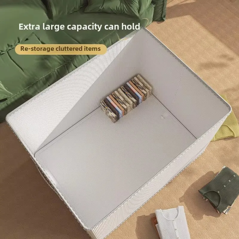 Dorm Room Large PVC Stackable Linen Fabric Closet Boxes White Color Collapsible Storage Bins With Foldable Lids Handle