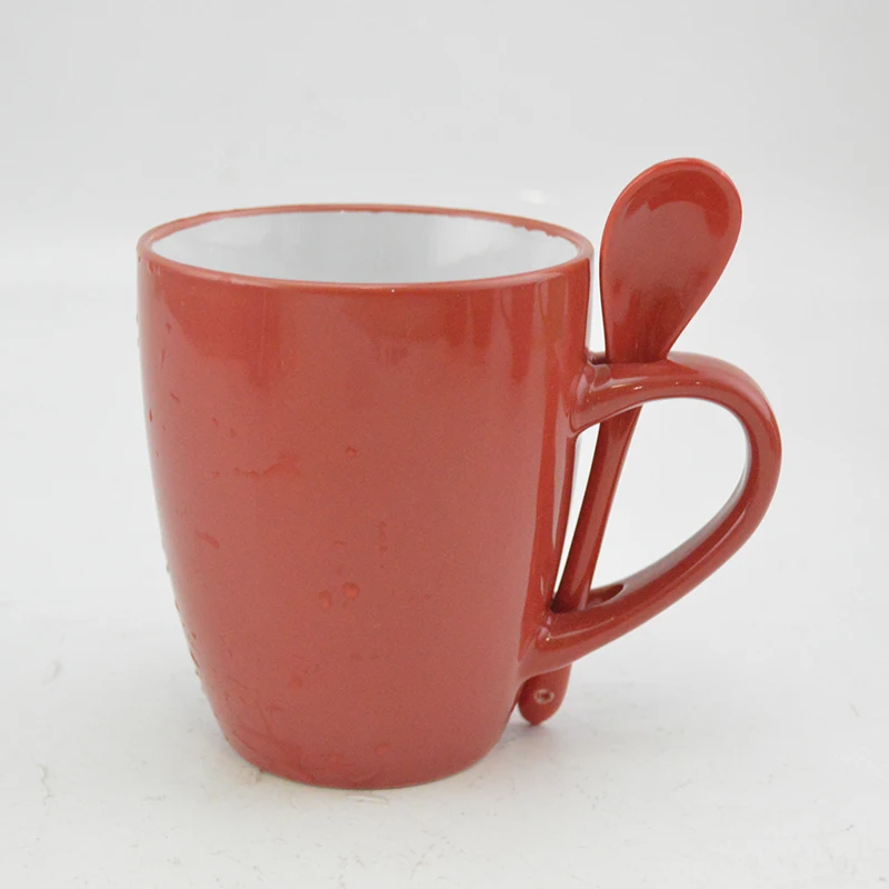 Custom ceramic coffee glaze two-tone solid color glazed stoneware mug with spoon