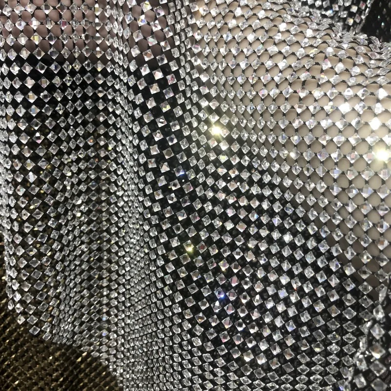 Haute Couture кристалл горный хрусталь сетка блестящие на заказ квадратные бриллианты сетчатая ткань