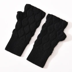 Оптовая продажа, плотные теплые уличные эластичные вязаные мягкие эластичные зимние женские кашемировые перчатки без пальцев с логотипом на заказ