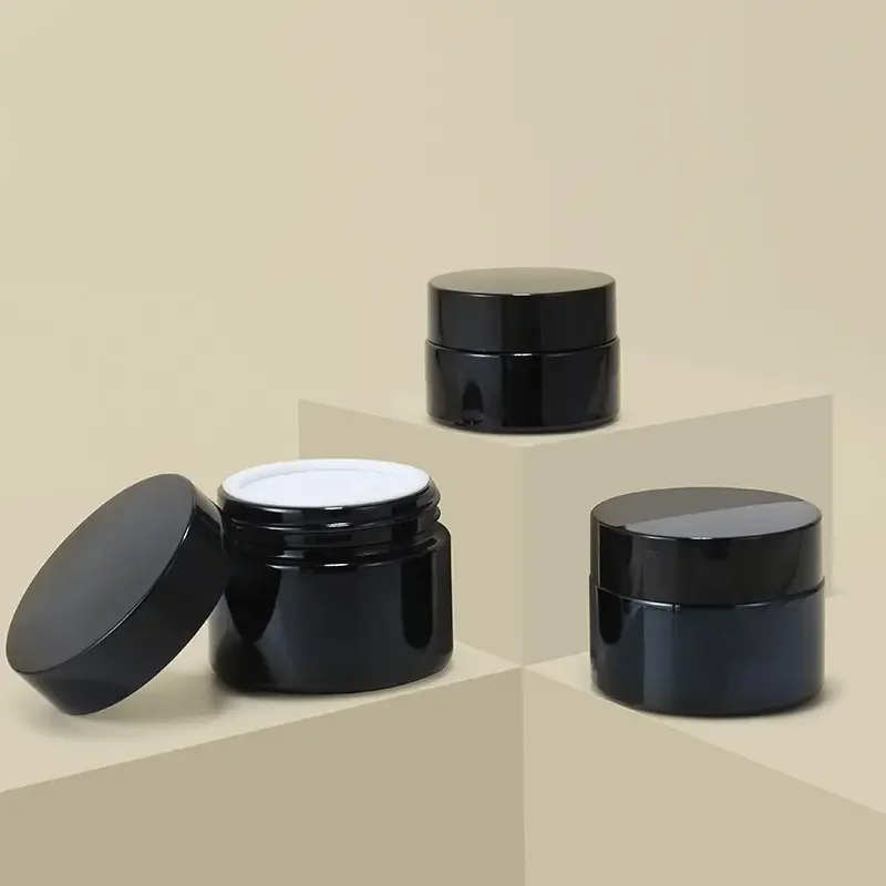 5ml-200ml Black Lid Cosmetic Containers Empty Glass Cream Jars Bamboo Lid Body Cream Serum Essential Oils Box Packing Model 30g