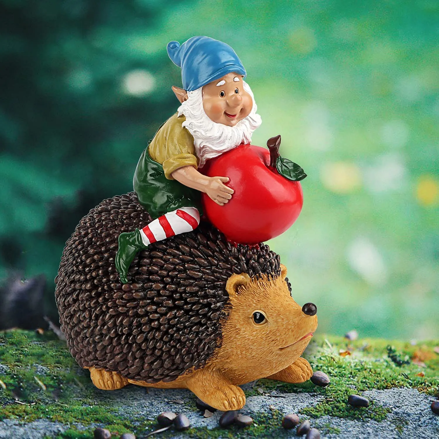 Art Elf Garden Gnome Statue Resin Hedgehog Figurine Outdoor Decorations for Patio Lawn Porch Yard Art