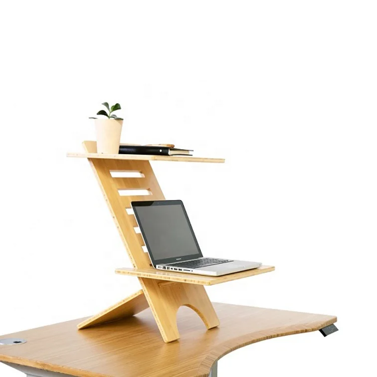 Bamboo Sit stand Desk Height Adjustable Stand Up Desk Converter Workstation