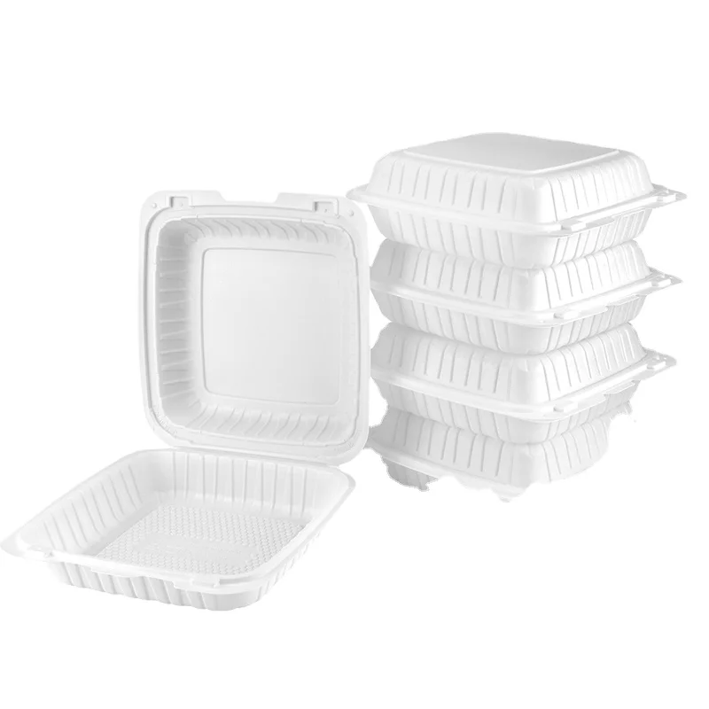 pp801 to go 8 x 8 inch mfpp hinged lid microwave food containers eco-friendly  food packing black color heavy duty clamshell