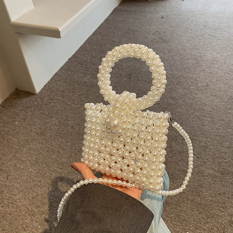 Newest pearl clutch evening bag handmade beaded dinner banquet pearl party bags Tote Handbag