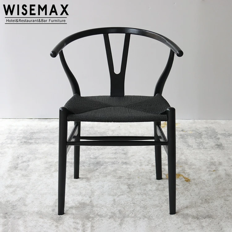 WISEMAX FURNITURE Solid Wood Restaurant Wooden Chair Woven Seat  Wishbone Dining Chair Modern