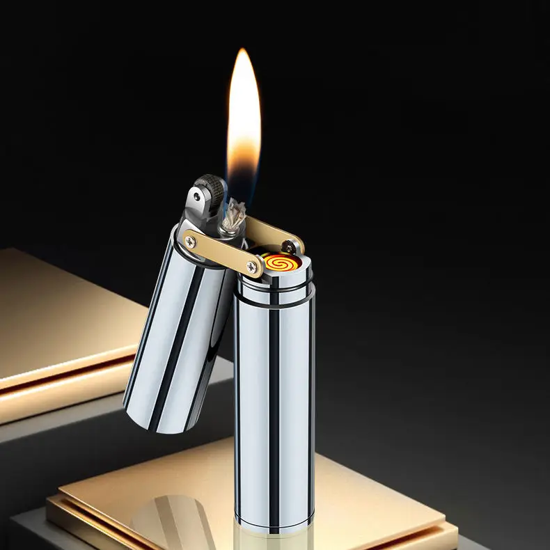 Creative Personality New Style Nunchakus Kerosene Charging Double Use Lighter Double Fire Metal Lighter