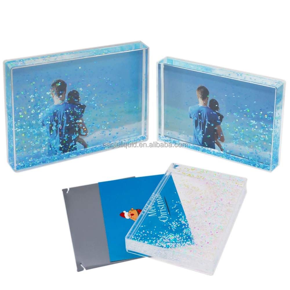 
factory customized instant 4R sparkle picture frame aqua blox shaking glitter photo frame 