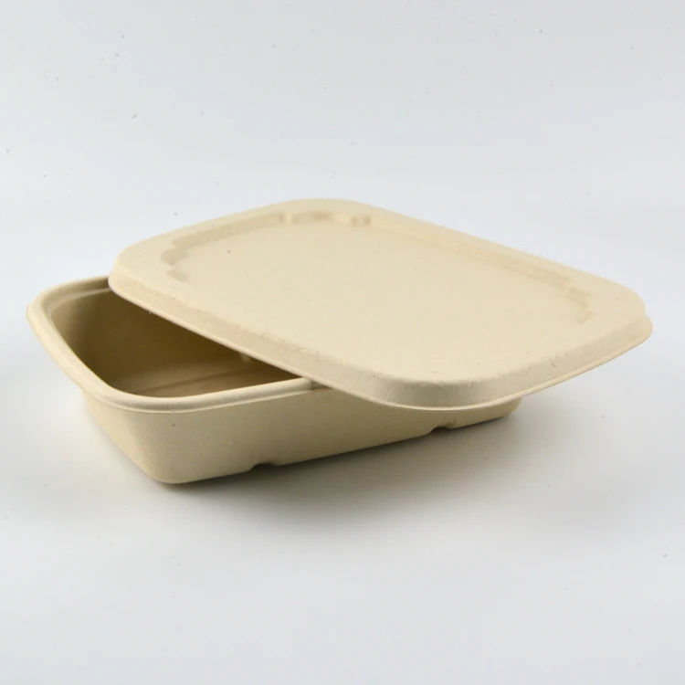 1000ml 1200ml Edible Packaging Sugarcane Bagasse Food Rectangle Container 2 Compartment Disposable Salad Box Square Bowl