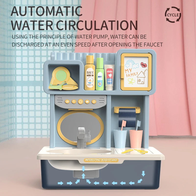 Run Water Washstand Sink Mini Household Wash Basin Brush Teeth Play Toy Kitchen Sink For Kid