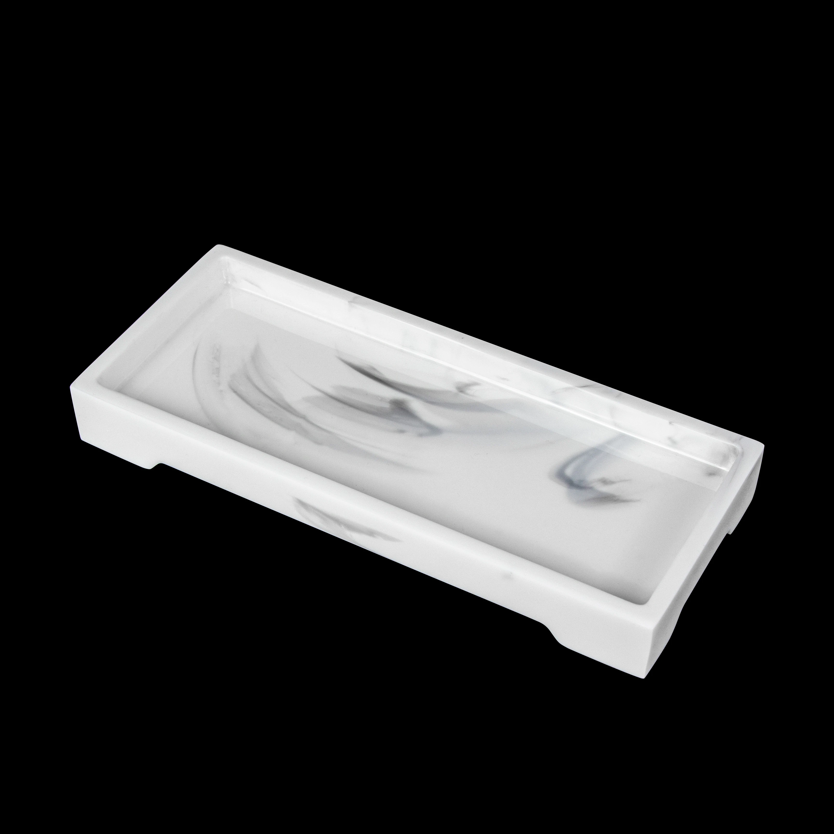 Eco Friendly Nordic Modern Luxury Gold Hotel Washroom Sandstone Marble Wood Resin Amenities Service Serving Tray With Handle