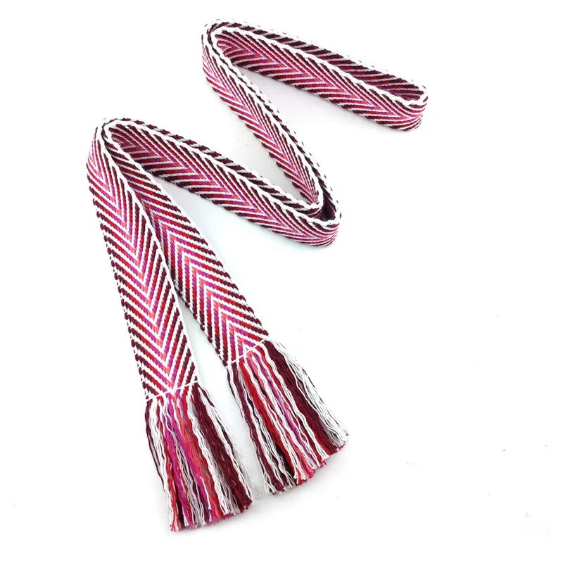 REWIN Bulk Custom Ethnic Style Herringbone Pattern Woven Cotton Boho Tassel Belts for Lady
