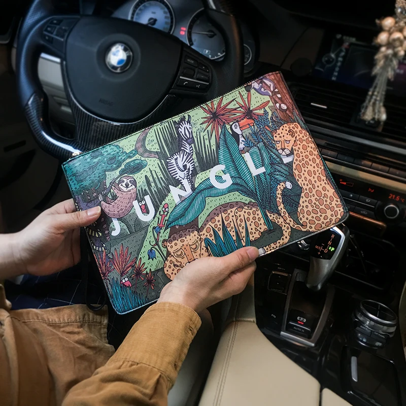 Korean Style Fashion Men Handbag Cartoon Printed Envelope Clutch Purse Bag Shoulder Messenger Bags For Girl Leather Clutch Purse