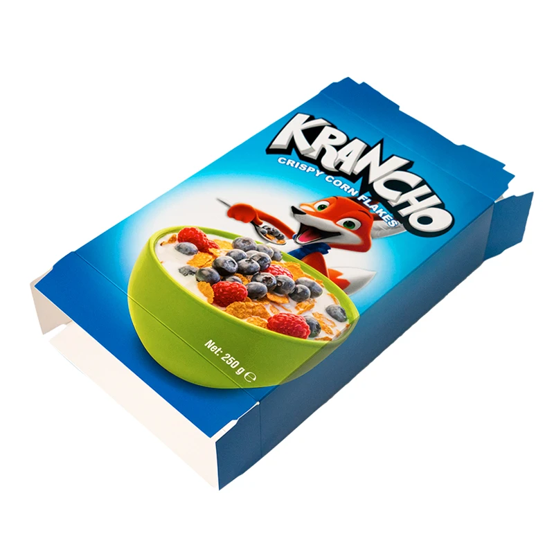 Low moq custom printed oatmeal package rectangle carton cereal crispy corn flakes paper packaging boxes