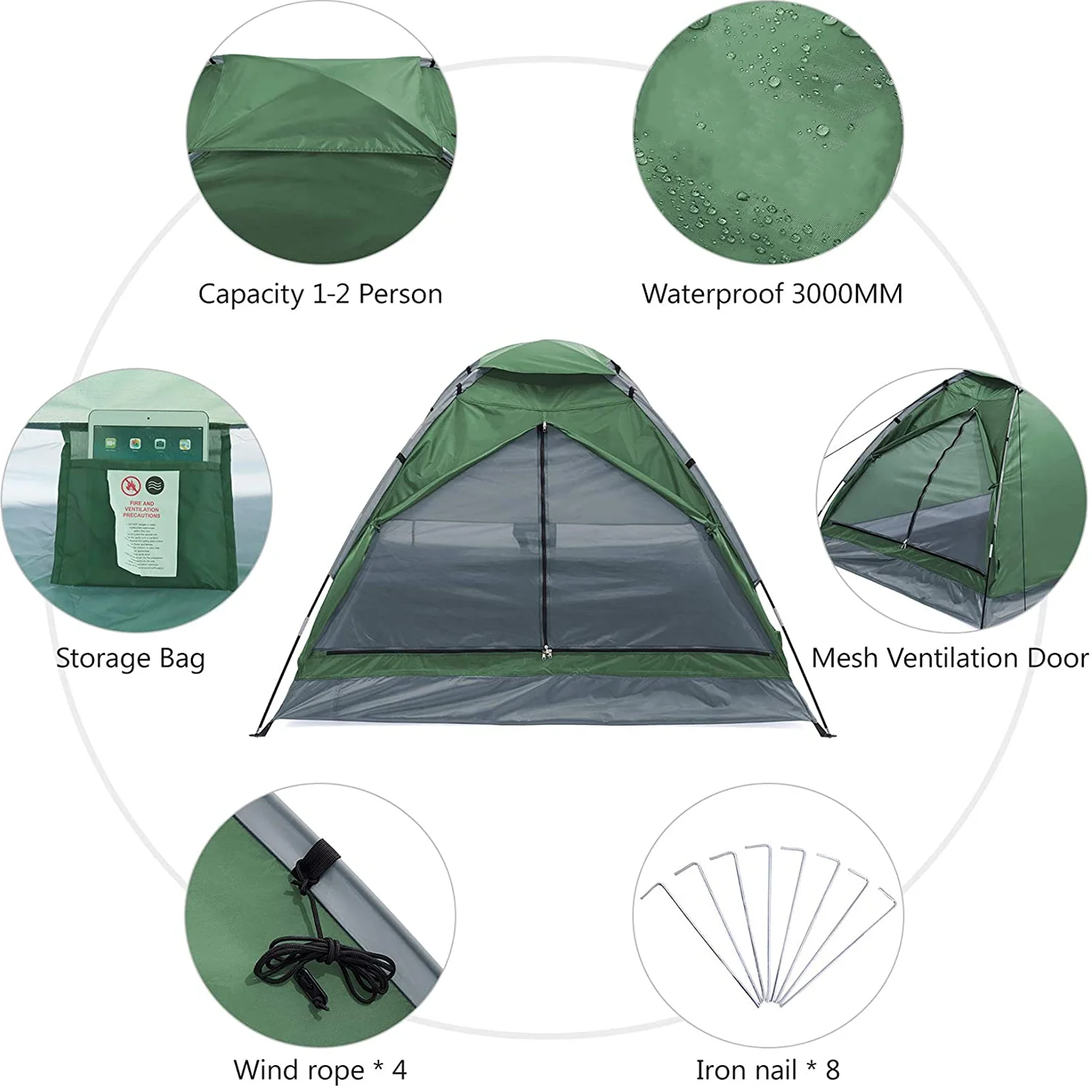 190T polyester hot selling waterproof camping folding  tent 2 person