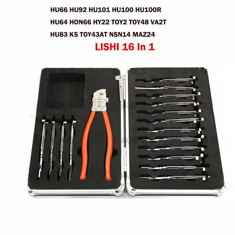 Lishi 2 In 1 16PCS HU66 HU92 HU100 HU101 HU100R HU64 TOY2 TOY48 TOY43AT K5 NSN14 MAZ24 HU83 VA2T HY22 Euro Asian Lock Pick Tool