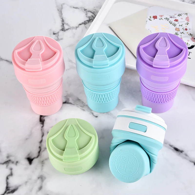 BPA-free  350 ml leak proof portable Silicone foldable Travel mug  Heat Resistant Collapsible Coffee Cups With Lids