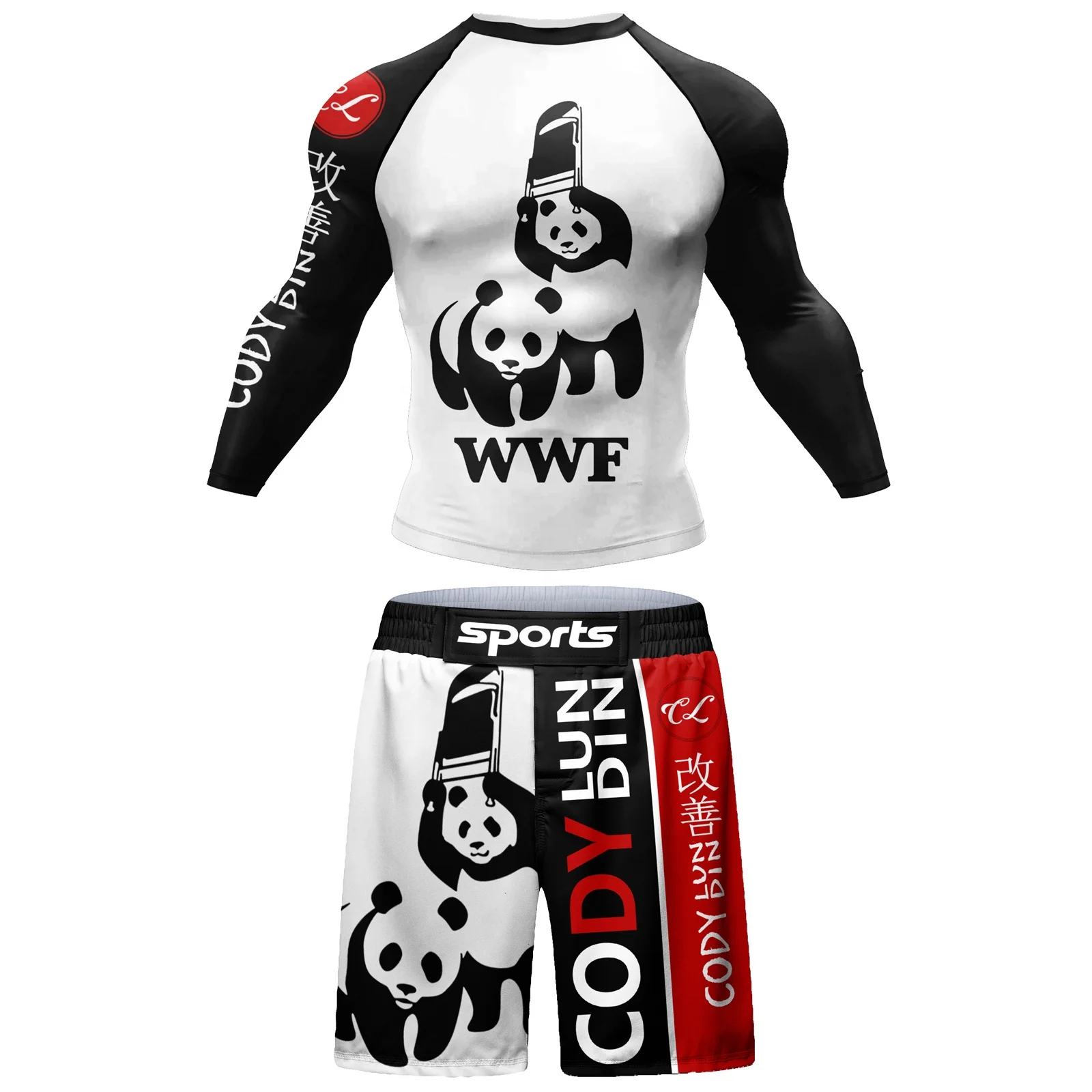 Customized Logo Cody Lundin Men Compression Sportswear Polyester Sunscreen t shirt For Swimming Surf Jiu jitsu BJJ Rashguard Set