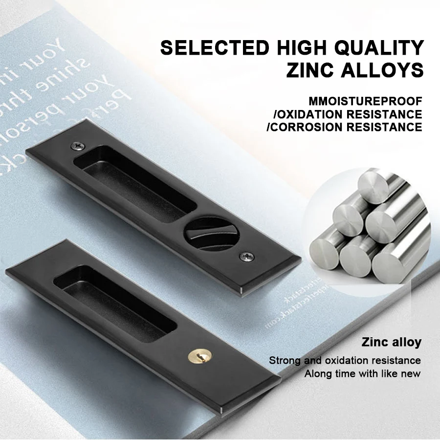 Zinc Alloy Recessed Door Handle Lock Invisible Bedroom Balcony Sliding Barn Doors Locks Hidden Pull Handle with Lock