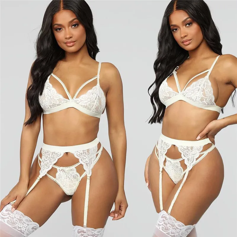 Lace Transparent Bra Panty Set Sexy Lingerie Hot Erotic Biquini Women Garters Sexy Underwear Set