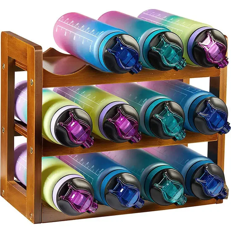 3-Tier Stackable Wine Rack Bamboo Water Bottle and Wine Display Rack Freestanding Water Bottle Holder Water Cup.