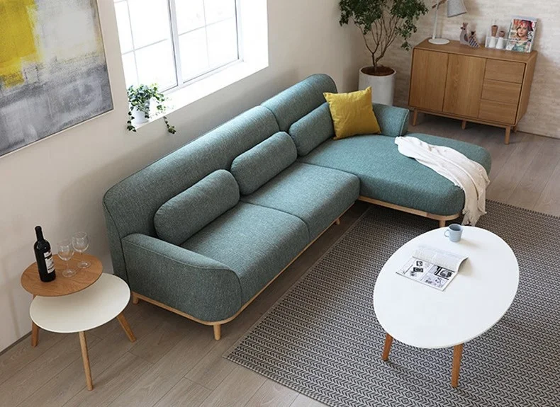 Interior designs comfortable living room furniture green elegant couch sectional fabric sofa with chaise lounge