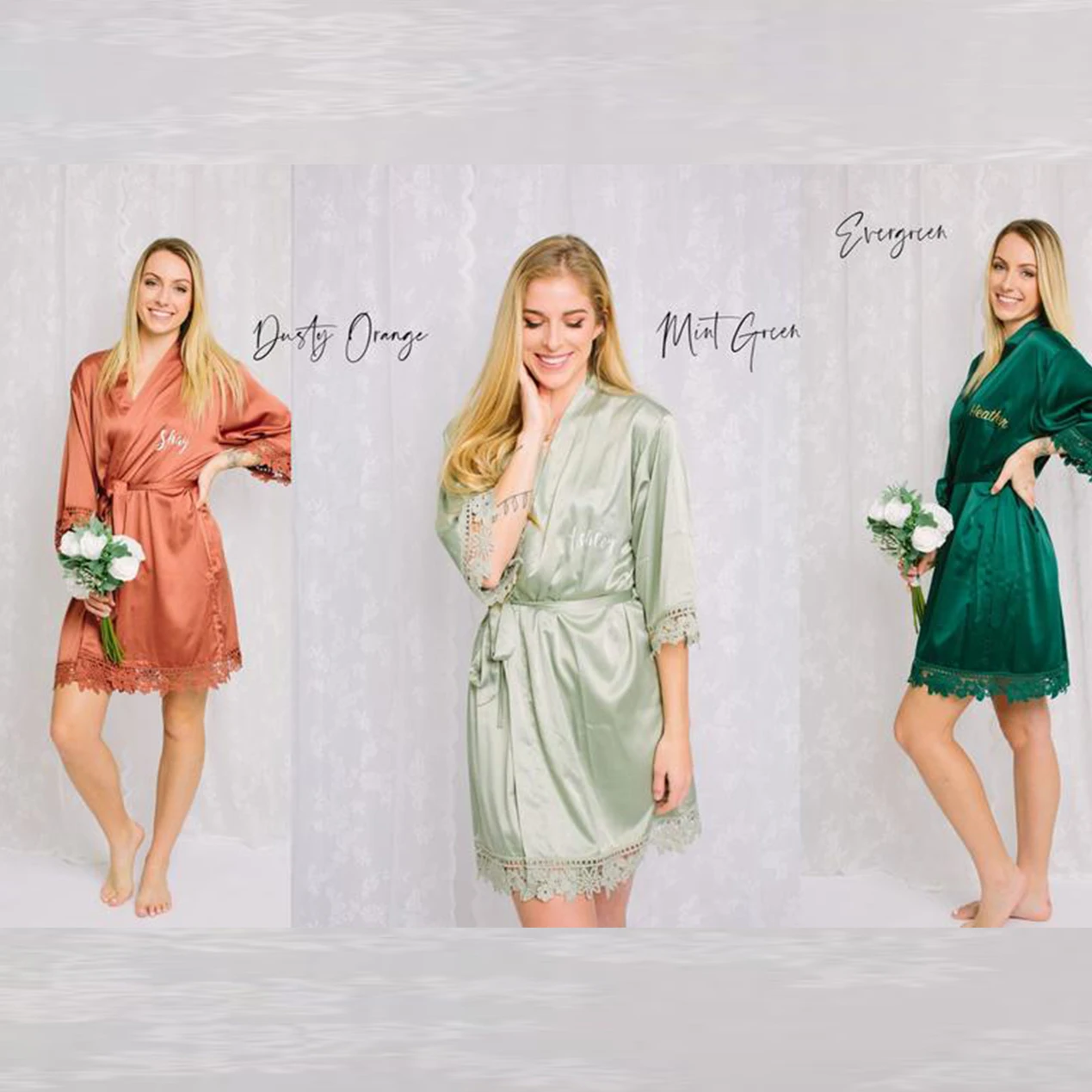Women silk lace bridesmaid Wedding party high quality women sleepwear satin bride robe