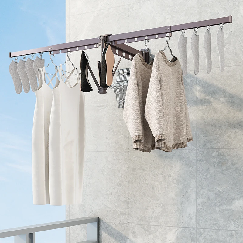 High quality wall mounted aluminum alloy folding hanging hidden clothes shoes hats socks Drying Clothes Rack