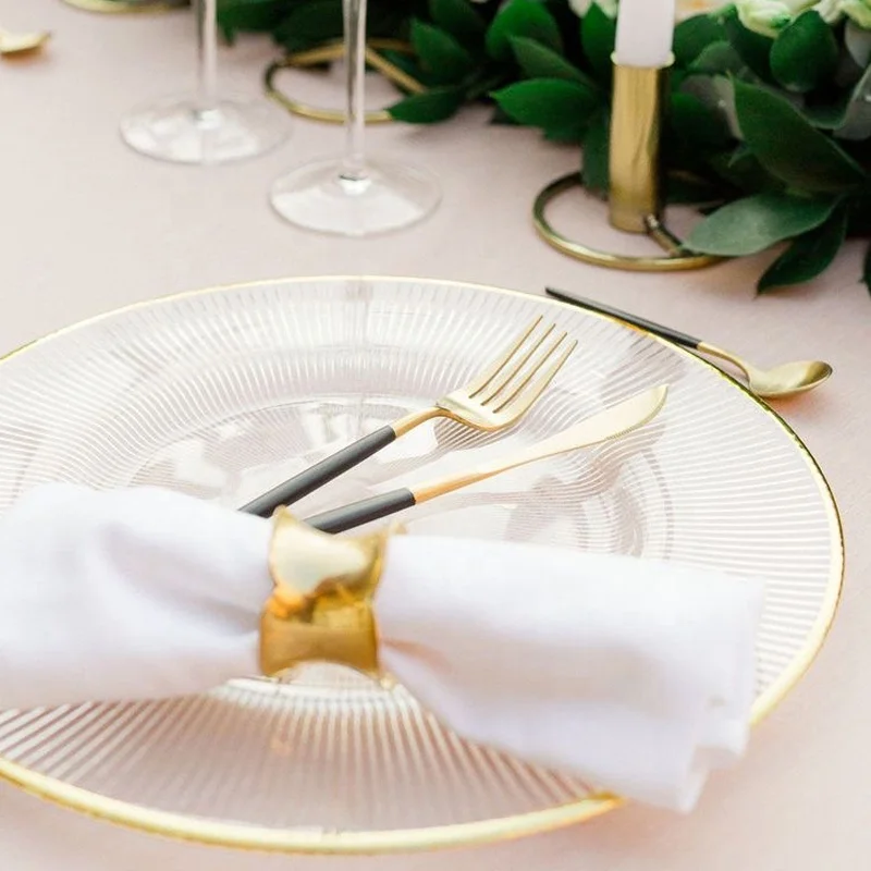 wholesale high quality modern rose gold  trim transparent beaded plastic charger plates decorative elegant wedding charger plate