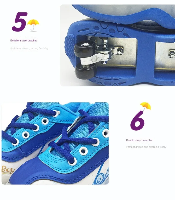 Portable Roller Skate Shoes for Kids Boys Girls Cartoon thick sole Sneakers Roller Shoes with 4 Wheels