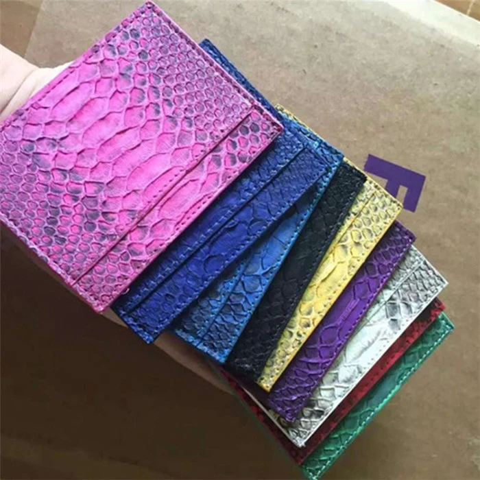 OEM Porte Carte Cuir Tarjetero De Cuero Custom Luxury Women Men Genuine Snake Skin Leather ID Credit Card Holder Wallet
