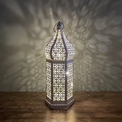 Wholesale Moroccan Style Hollow Out Battery Powered Metal Led Lanterns For Decorative Eid Ramadan Ornaments