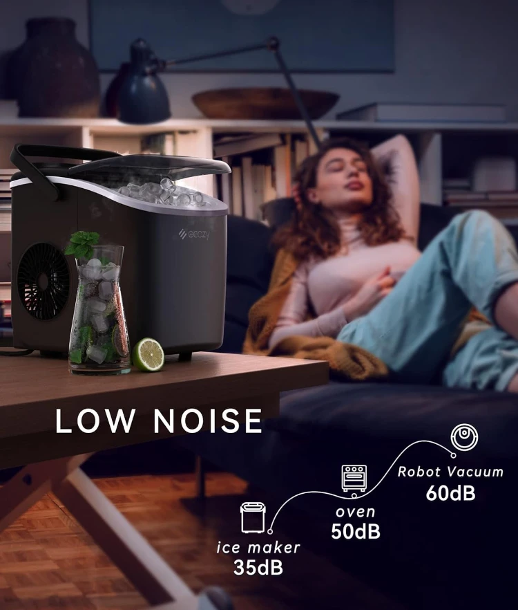 Ecozy Plastic Black 6 Minutes Fast Ice Making Portable Countertop Ice Maker with Self-cleaning Function