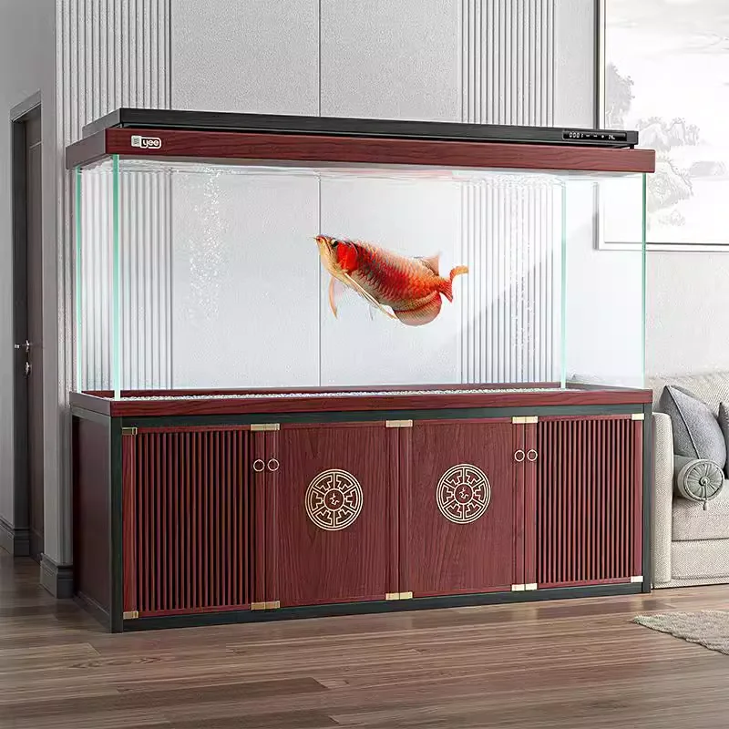 YEE Sale Large Standing Fish Tank Ultra White Clear Glass Big Aquarium With Base Cabinet