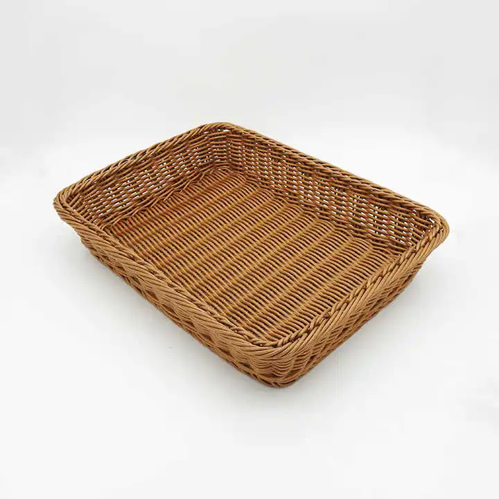 Fruit Snack Bread Storage Box Rectangular Rattan Serving Tray Plastic Woven Wicker Basket