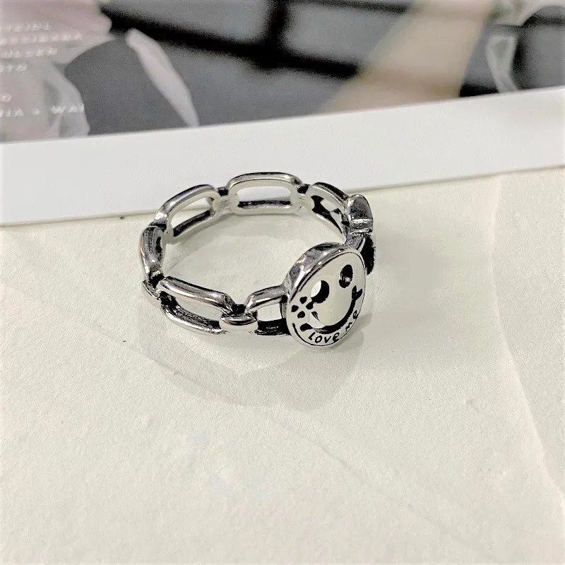 VAF Smile Happy Face Ring Star Chain Link Anillo Cara Sonriente Stainless Steel Titanium Vintage Smile Ring For Men