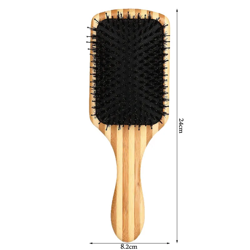 BLACK EGG Paddle Cushion Brush Bamboo Wooden Hair Brush With Boar Bristle Head Massager Hair Detangling Straightener Brushes