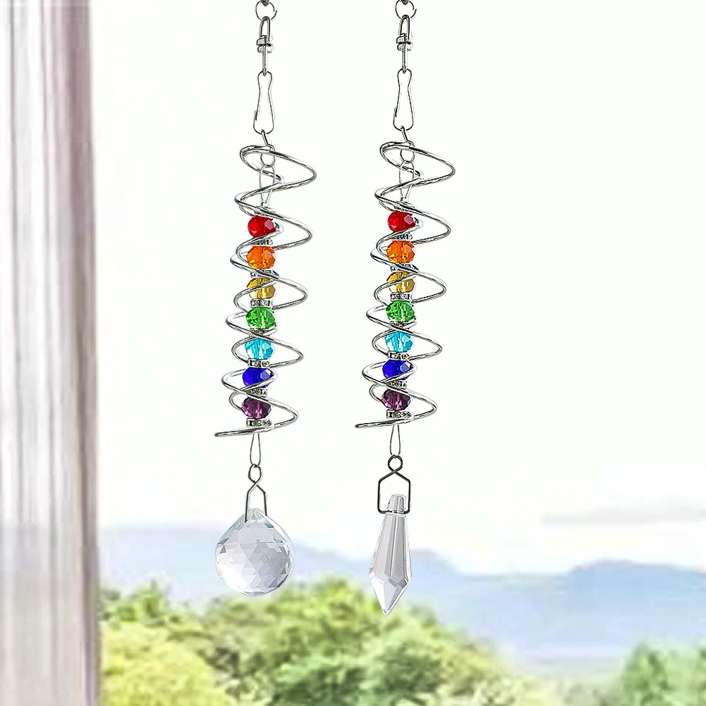 Spiral Tail Wind Spinner Stabilizer Sun Catcher Crystal Ball Rainbow Maker Chakra Bead Chain Wind Chimes Garden Hanging Decor