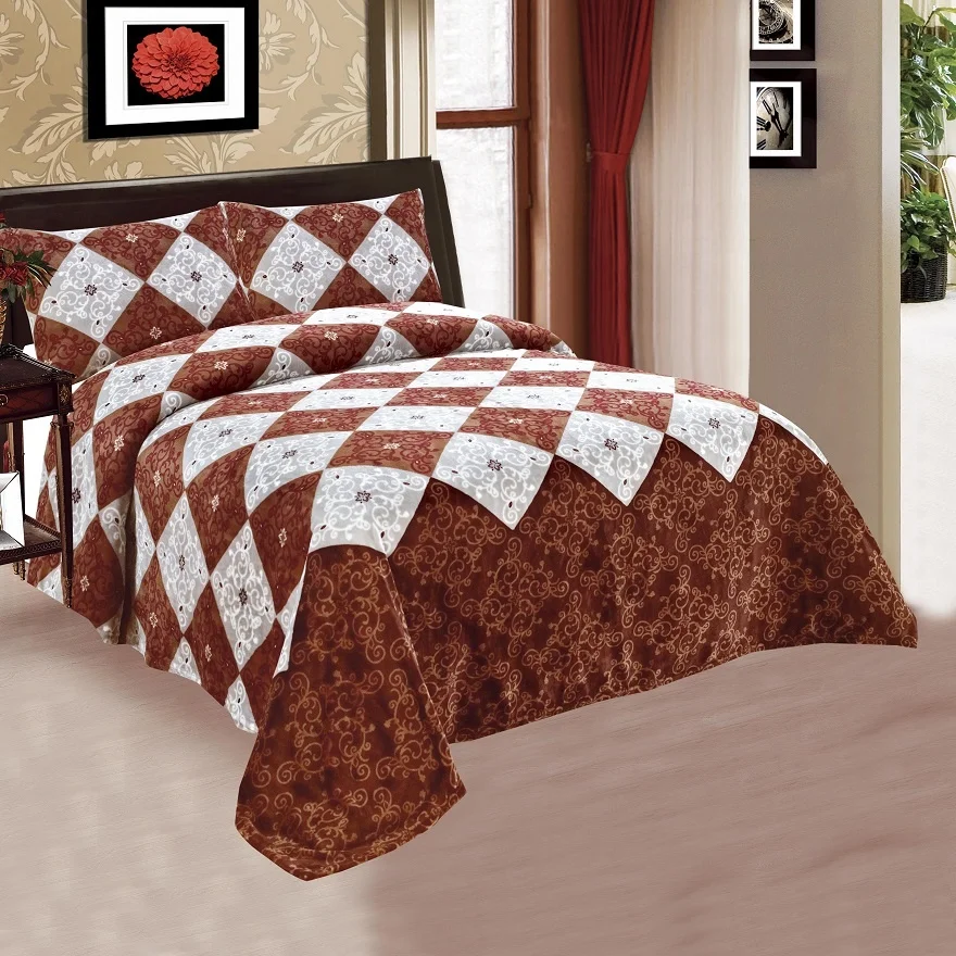 Hot sales knitted flannel/coral fleece blankets 3pcs bedding set for winter season
