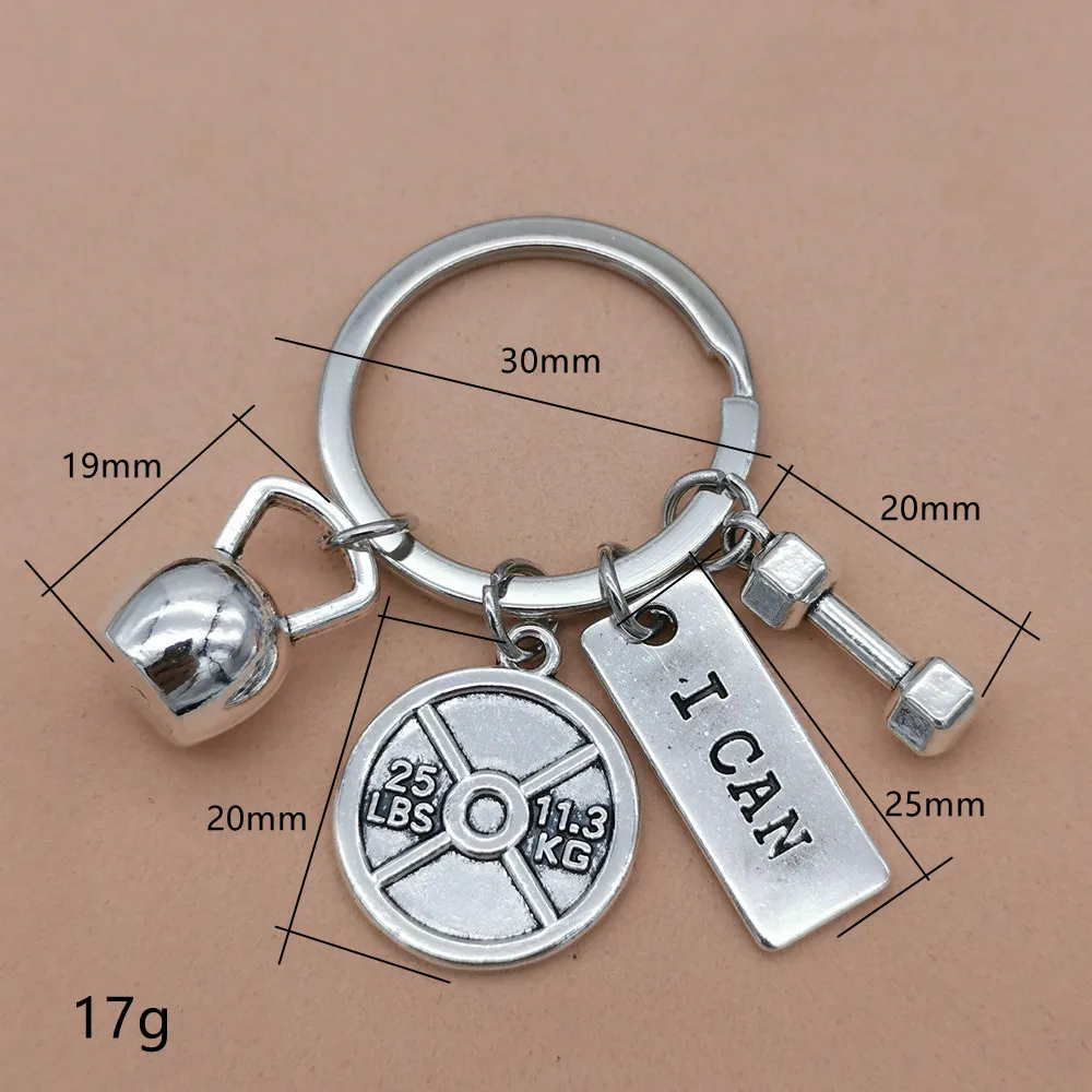 Hot Sports Series Sublimation Creative Gym Weightlifting Barbell Dumbbell Plate Fitness Keychains Blanks Metal Keychain