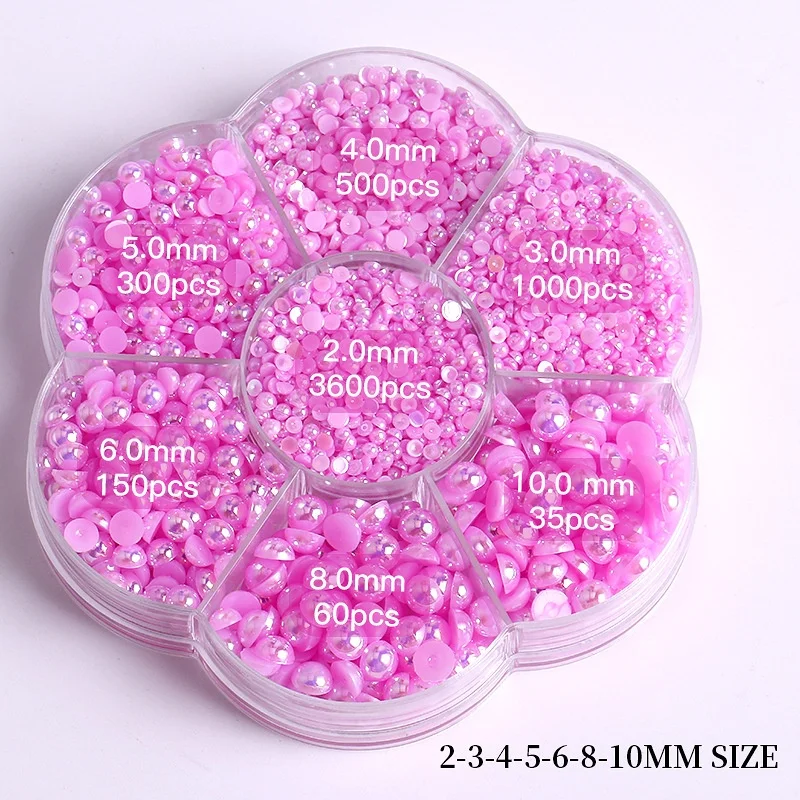 7 Grid Flower Box Pearl Manicure Flat Colorful AB Semicircle Pearl Diamond 5600PCS/Box Nail Art Rhinestone Jewelry Decorations