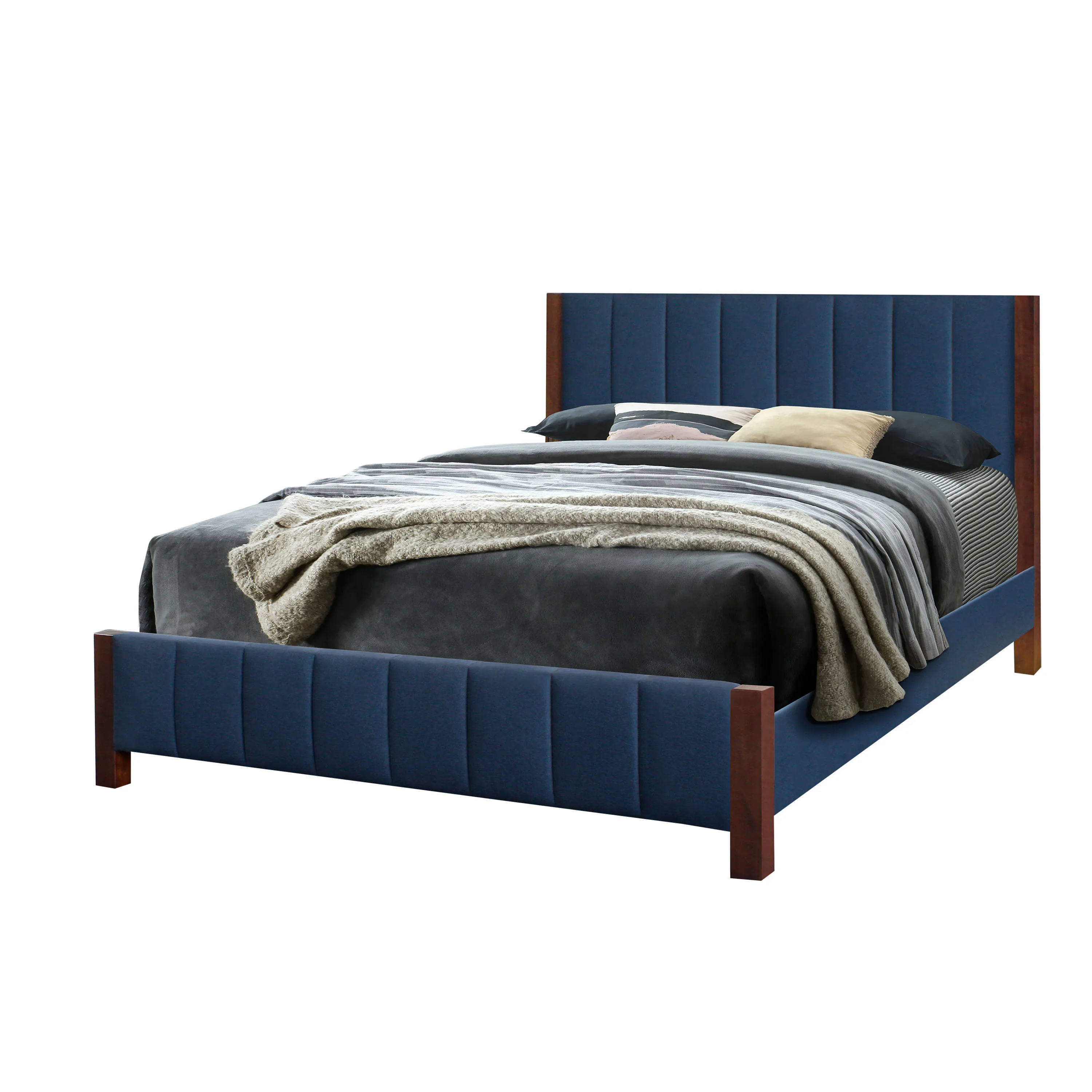 Attractive Deals Made In Malaysia Genesis Premium Upholstered Linen Bed Modern Solid Wood Leg Design Blue Linen King Size