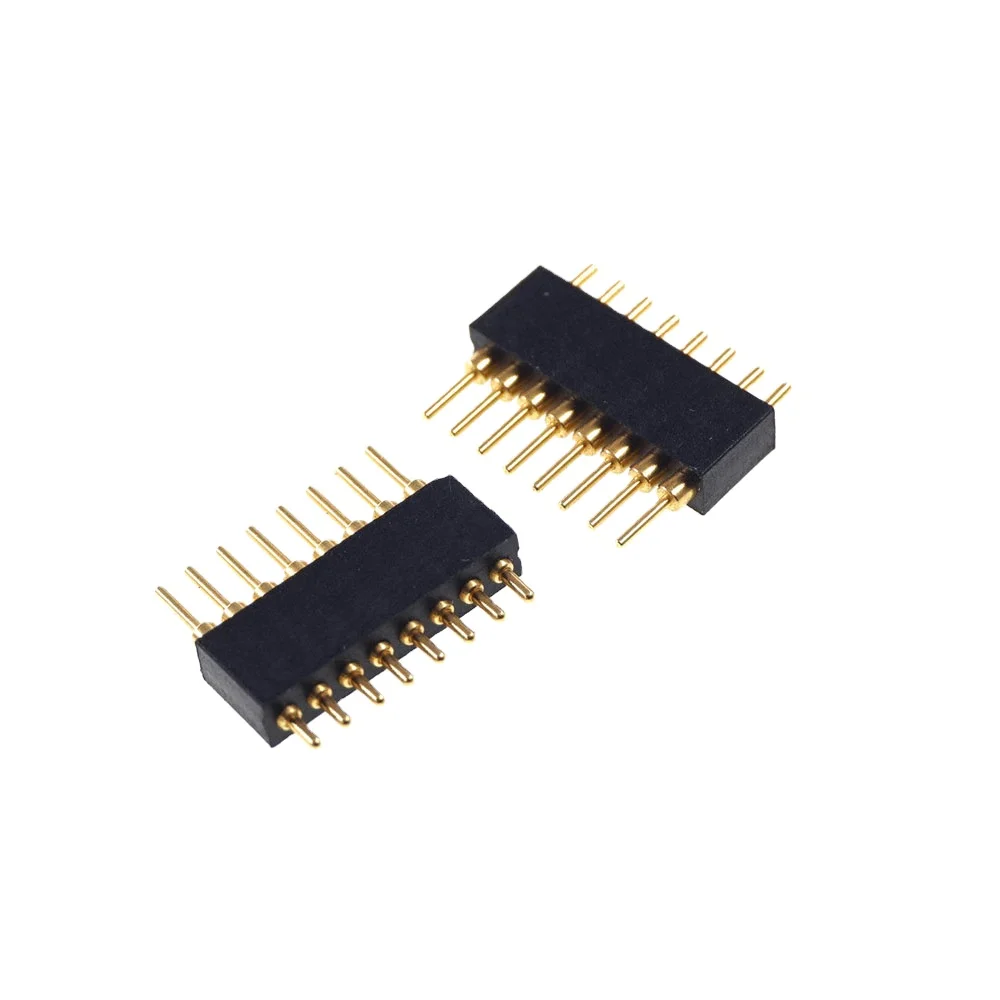 Male Header Gold Plated Brass 8 Pin Single Row Through Hole PCB Mount Grid 1.27mm Pitch Spring Loaded Pogo Pin Connector