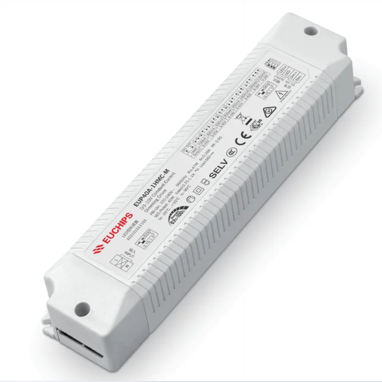 EUCHIPS 40W 0-10V Constant Current LED Dimmable Driver single Plastic RoHS Certified 0-10V Drivers