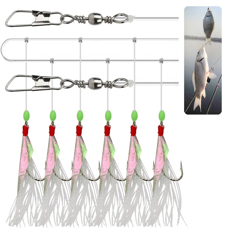 Wholesale 27# Sabiki Fishhook Fishing Lure Set Artificial Silicone soft squid Bait False skin Luminous Bead Flies