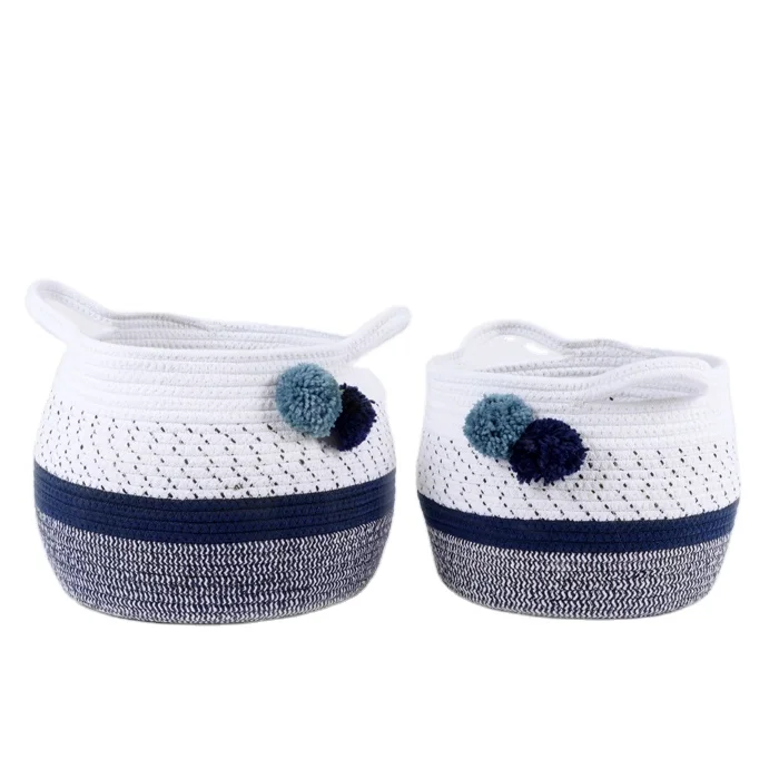 Высококачественные большие круглые тканые с помпоном ручной работы, складные хлопчатобумажные вязаные мешки для хранения грязной одежды, корзины для белья