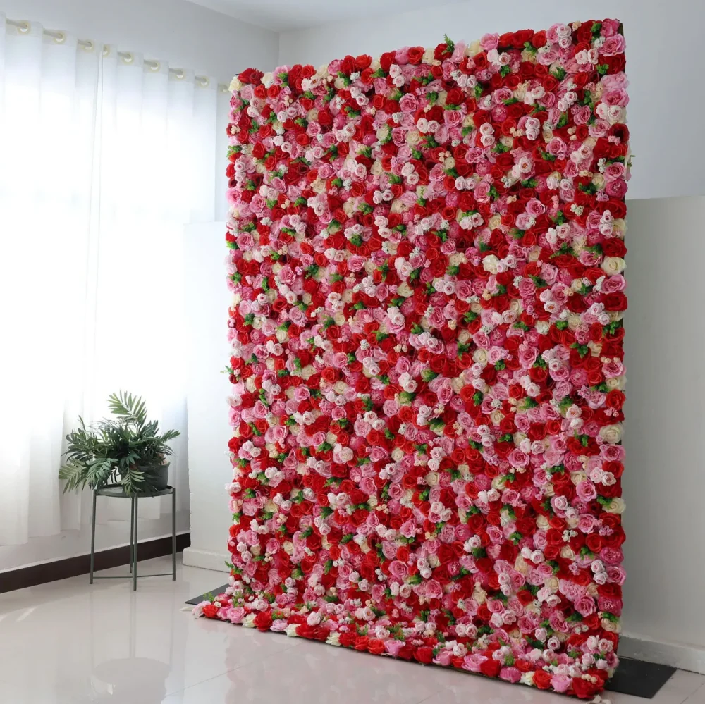 3D Artificial Silk Flower Wall Purple Rose 8ft x 8ft Roll Up Luxury Decorative Backdrop for Wedding Light Pink Flower Wall